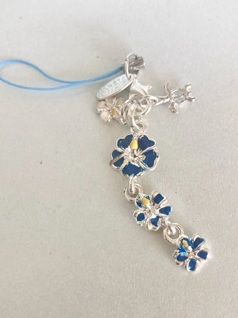 Blue Enamel Laule’a hibiscus Flower cellphone game controller Charm Dangle NWOT